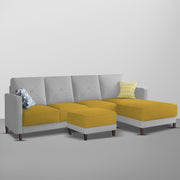 Swaloni RHS 6 Seater L Shape Sofa Set with Center Table for Living Room (Yellow Grey) Premium Fabric Sofa
