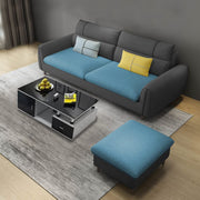 Francis 3 Seater Sofa with Ottoman Set for Living Room (Black Blue Fabric)