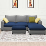 Rihan 4 Seater L Shape Sofa Set with Ottoman for Living Room (Blue Grey Fabric) Right Side Sofa