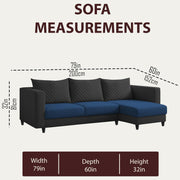 Mikasa 4 Seater RHS L Shape Sofa Set for Living Room (Blue Black Fabric) Premium Fabric Sofa Set for Living Room