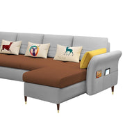 Ventos RHS 6 Seater L Shape Sofa Set for Living Room (Brown Grey) Premium Velvet Fabric