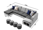 Auren 12 Seater L-Shape Comfortable Sectional Sofa Set with Ottoman for Living Room (Black Grey) Premium Fabric Sofa
