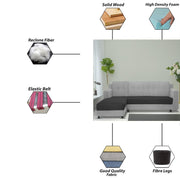 Fracher LHS 4 Seater L Shape Sofa Set for Living Room (Black Grey Fabric) Premium Fabric Sofa