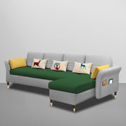 Ventos RHS 6 Seater L Shape Sofa Set for Living Room (Green Grey) Premium Velvet Fabric