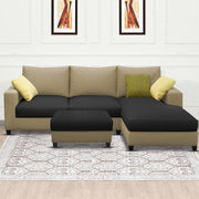 Rihan 4 Seater L Shape Sofa Set with Ottoman for Living Room (Cream Black Fabric) Right Side Sofa