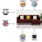 Croosen RHS 4 Seater L Shape Sofa Set for Living Room (Maroon Colour) Premium Velvet Fabric