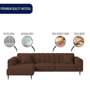 Damian LHS 4 Seater L Shape Sofa Set for Living Room (Brown Colour Fabric) Premium Fabric Sofa Set for Living Room