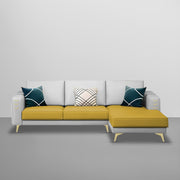 Falco RHS 4 Seater L Shape Sofa Set for Living Room (Yellow Grey Fabric) Premium Fabric Sofa