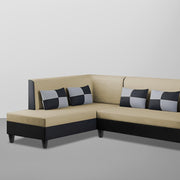 Nordy LHS 6 Seater L Shape Sofa Set for Living Room (Cream Black Colour) Premium Fabric Sofa Set