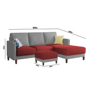Swaloni RHS 4 Seater L Shape Sofa Set with Center Table for Living Room (Maroon Grey) Premium Fabric Sofa