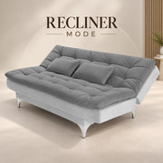 Casaliving Danny Sofa Cum Bed for Living Room Premium Fabric Sofa New 3 Seater Sofa Cum Bed Velvet Fabric with 2 Cushions and Suitable for All Indoor (Black Grey)
