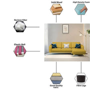 Falco RHS 4 Seater L Shape Sofa Set for Living Room (Yellow Fabric) Premium Fabric Sofa