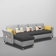 Ventos LHS 6 Seater L Shape Sofa Set for Living Room (Black Grey) Premium Velvet Fabric