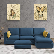 Amberlin 4 Seater Interchangeable L Shape Sofa with Ottoman for Living Room (Blue)