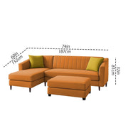 Neyami LHS 4 Seater with Ottoman L Shape Sofa Set for Living Room (Orange) Premium Fabric Sofa Set