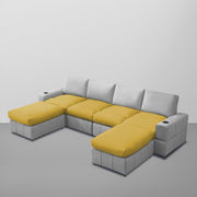 Rone 6 Seater L-Shaped & U-Shaped Sofas Set for Living Room – (Yellow Grey Colour Fabric) Premium Comfort Sofa