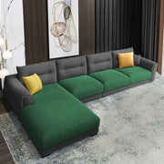 Hazer 6 Seater Sofa Set for Living Room (Black Green Fabric) Left Side Sofa