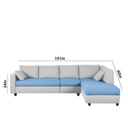 Dorian RHS 6 Seater L Shape Sofa Set for Living Room (Turquise Grey Fabric) Premium Fabric Sofa