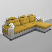 Lanorome RHS 4 Seater L Shape Sofa Set for Living Room- (Yellow Grey) Premium Fabric Sofa