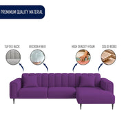 Damian RHS 4 Seater L Shape Sofa Set for Living Room (Purple Colour Fabric) Premium Fabric Sofa Set for Living Room