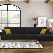 Antonio RHS 6 Seater L Shape Sofa Set for Living Room (Black Premium Fabric)