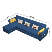 Ventos LHS 6 Seater L Shape Sofa Set for Living Room (Blue) Premium Velvet Fabric