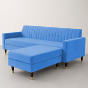 Casaliving Grejoy 4 Seater L Shape Convertible Sofa Set for Living Room, 3 Seater & Ottoman Modular Sectional Couch for Small Space (Aqua Blue) Colour Premium Velvet Fabric Sofa