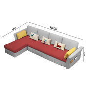 Ventos LHS 6 Seater L Shape Sofa Set for Living Room (Maroon Grey) Premium Velvet Fabric