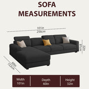 Orion LHS 6 Seater L Shape Sofa Set for Living Room (Black Colour) Premium Fabric Sofa