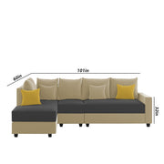 Inclair LHS 6 Seater L Shape Sofa Set for Living Room (Cream Black Fabric) Premium Fabric Sofa