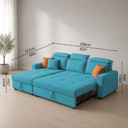 Casaliving Gagnon LHS 4 Seater L Shape Corner Sofa Cum Bed for Living Room with Storage (Black Fabric) Premium Fabric Sofa Cum Bed