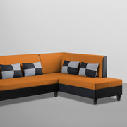 Nordy RHS 6 Seater L Shape Sofa Set for Living Room (Orange Black Colour) Premium Fabric Sofa Set