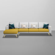 Falco LHS 6 Seater L Shape Sofa Set for Living Room (Yellow Grey Fabric) Premium Fabric Sofa