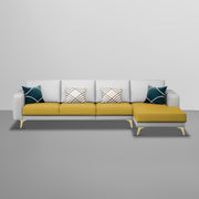 Falco RHS 6 Seater L Shape Sofa Set for Living Room (Yellow Grey Fabric) Premium Fabric Sofa