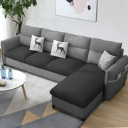 Andon 6 Seater L Shape Sofa Set for Living Room (Black Grey Fabric) Left Side Sofa