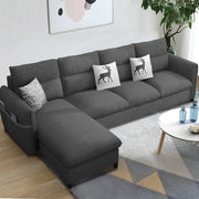 Andon 6 Seater L Shape Sofa Set for Living Room (Black Grey Fabric) Left Side Sofa
