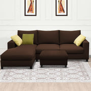 Rihan 4 Seater L Shape Sofa Set with Ottoman for Living Room (Brown Fabric) Left Side Sofa