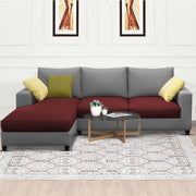 Rihan 4 Seater L Shape Sofa Set Living Room (Maroon Grey Fabric) Left Side Sofa