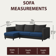 Mikasa 4 Seater LHS L Shape Sofa Set for Living Room (Blue Black Fabric) Premium Fabric Sofa Set for Living Room