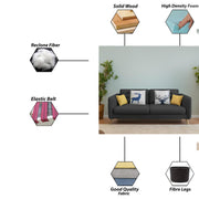 Duckby 3 Seater Sofa Set for Living Room (Black Colour) Premium Fabric Sofa