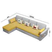 Ventos LHS 6 Seater L Shape Sofa Set for Living Room (Yellow Grey) Premium Velvet Fabric