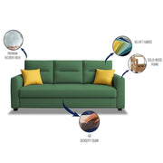 Evona 3 Seater Sofa Set for Living Room (Green Colour Fabric) Premium Fabric Sofa