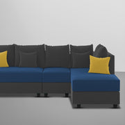 Inclair RHS 6 Seater L Shape Sofa Set for Living Room (Blue Black Fabric) Premium Fabric Sofa