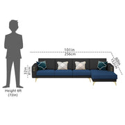 Falco RHS 6 Seater L Shape Sofa Set for Living Room (Blue Black Fabric) Premium Fabric Sofa