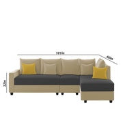 Inclair RHS 6 Seater L Shape Sofa Set for Living Room (Cream Black Fabric) Premium Fabric Sofa