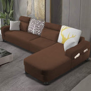 Amanda RHS 6 Seater L Shape,Sofa Set for Living Room (Brown Fabric)