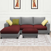 Rihan 4 Seater L Shape Sofa Set with Ottoman for Living Room (Maroon Grey Fabric) Left Side Sofa