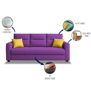 Evona 3 Seater Sofa Set for Living Room (Purple Colour Fabric) Premium Fabric Sofa