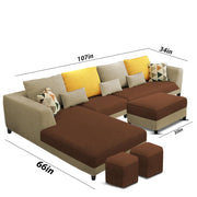 Minta LHS 8 Seater L Shape Sofa Set with Ottoman & 2 Puffy for Living Room (Green Fabric)