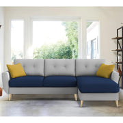 Lizel RHS 4 Seater L Shape Sofa Set for Living Room (Blue Grey Fabric) Premium Velvet Fabric Sofa